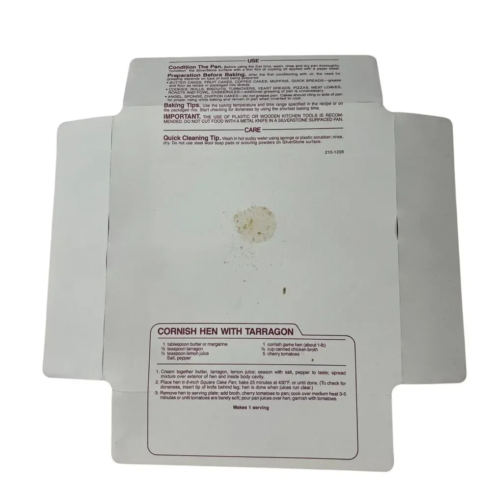 Wear-Ever 57004 8x8 Square Cake Pan SilverStone Nonstick NOS Recipe Card Vintage
